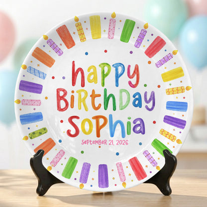 Colorful Candle Happy Birthday Keepsake Custom Kids Personalized Birthday Plate P81505O0