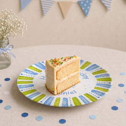 Blue Green Stripe Cake Personalized Birthday Plate P66M130