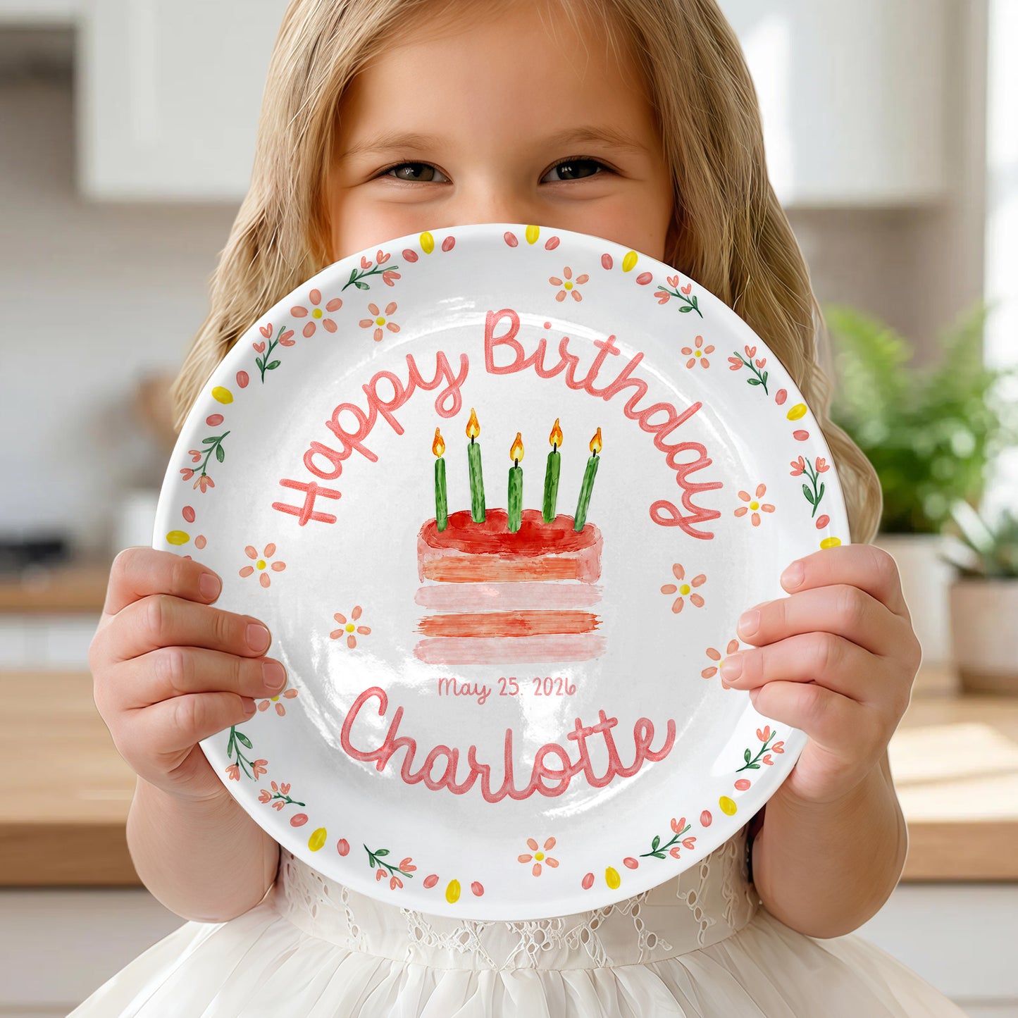 Sweet Floral Personalized Birthday Plate P4309GN0