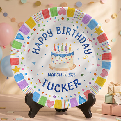 Colorful Birthday Cake Personalized Birthday Plate, Birthday Party Keepsake Gift P722I1O0