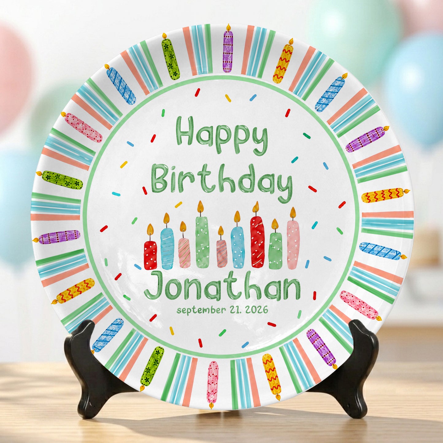 Colorful Candle Kids Cake Serving Party Keepsake Personalized Birthday Plate P821HTF0