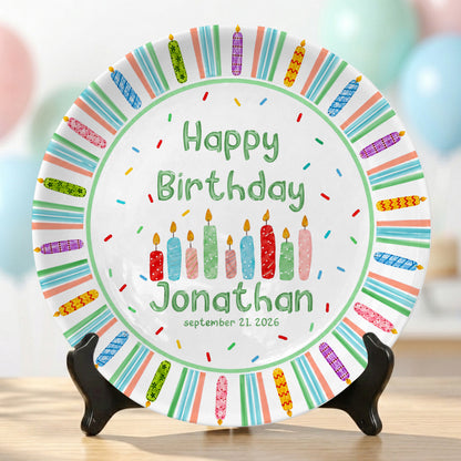 Colorful Candle Kids Cake Serving Party Keepsake Personalized Birthday Plate P821HTF0