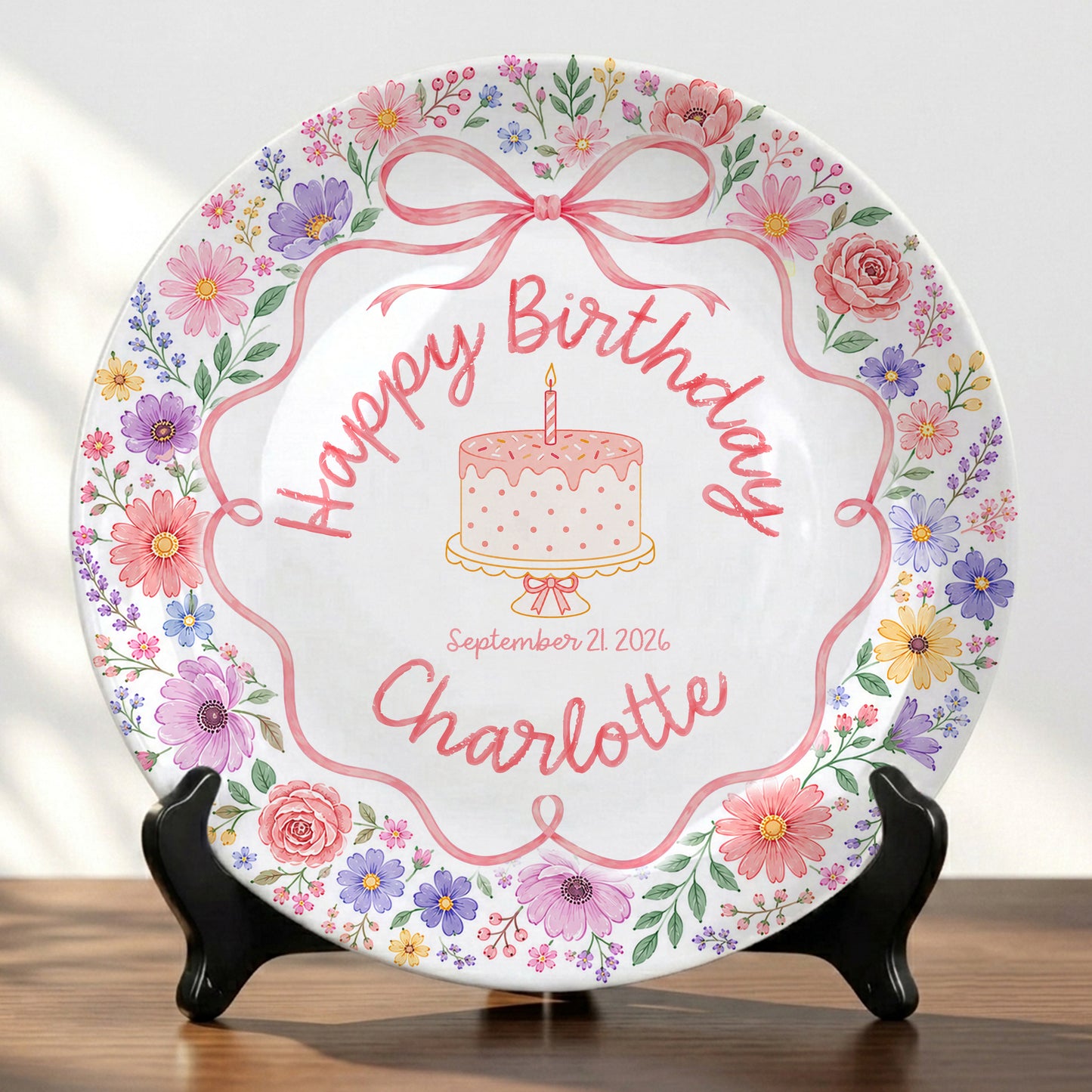 Floral Bow Cake Keepsake Personalized Birthday Plate for Girls P87DHJ0