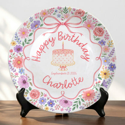 Floral Bow Cake Keepsake Personalized Birthday Plate for Girls P87DHJ0