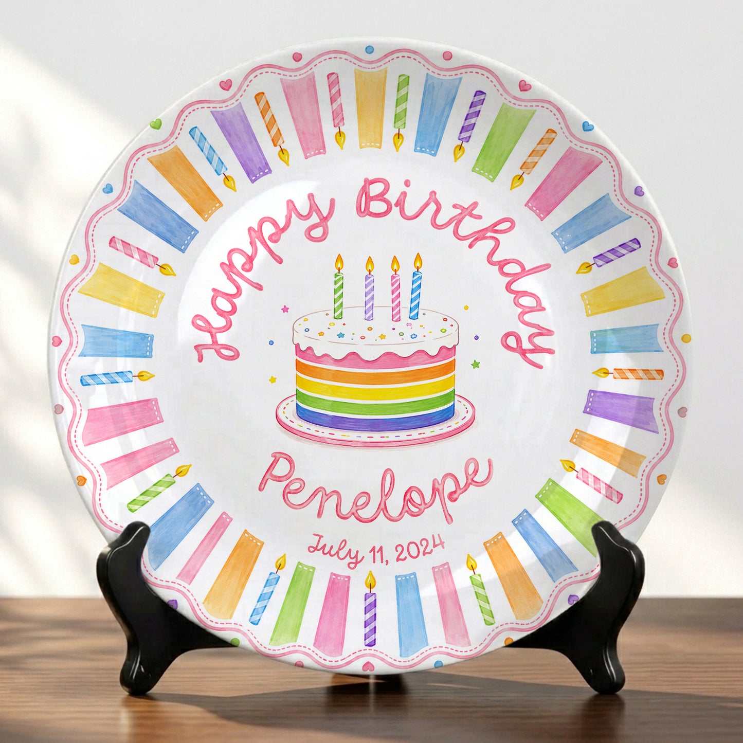 Colorful Rainbow Cake Personalized Birthday Plate for Kids Celebration Gift P811XQT0