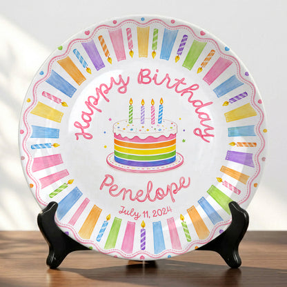 Colorful Rainbow Cake Personalized Birthday Plate for Kids Celebration Gift P811XQT0