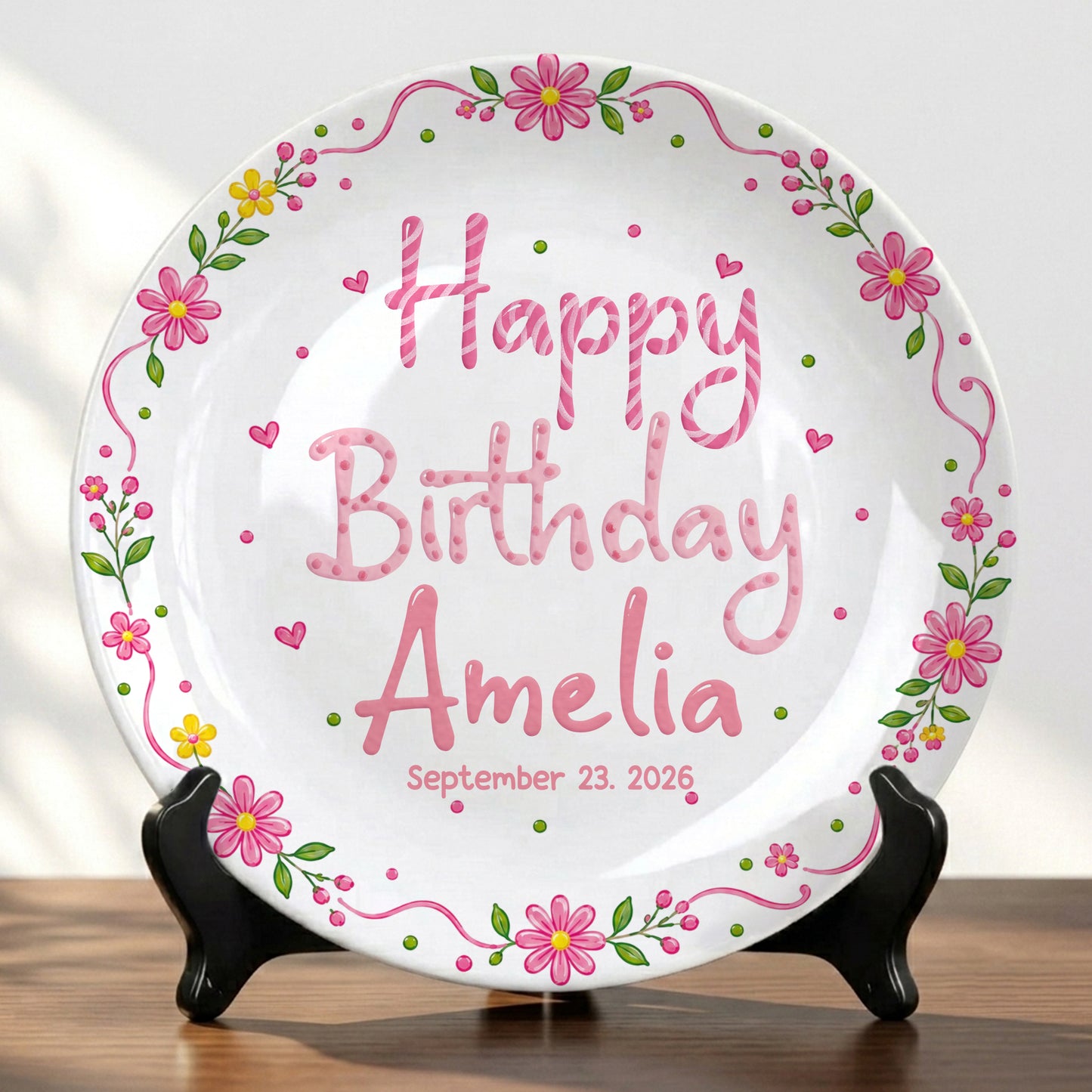 Floral Birthday Personalized Plate for Kids Custom Name Keepsake Gift P85DGR0