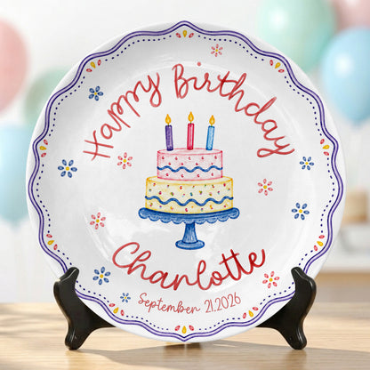 Colorful Cake Scalloped Personalized Birthday Plate for Girls First Gift P810G360