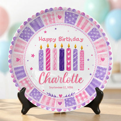 Pink Purple Candle Girl First Birthday Keepsake Personalized Birthday Plate P815CM10