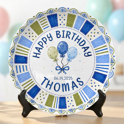 Blue Preppy Candle Custom Name Boy Keepsake Personalized Birthday Plate P814KBC0