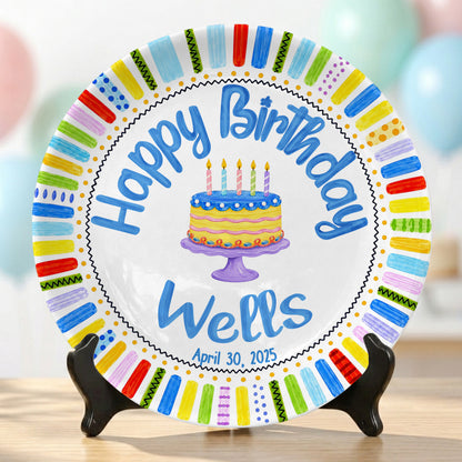 Colorful Cake Custom Name Kids Keepsake Gift Personalized Birthday Plate P821ZAT0