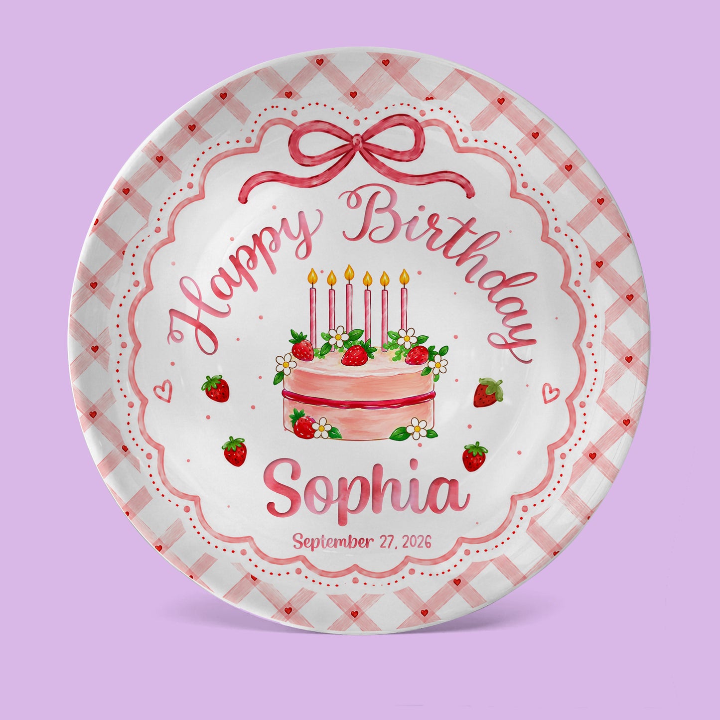 Strawberry Cake Personalized Birthday Plate for Girls, Custom Birthday Keepsake Gift P722H0R0