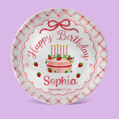Strawberry Cake Personalized Birthday Plate for Girls, Custom Birthday Keepsake Gift P722H0R0