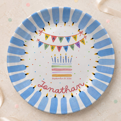 Colorful Party Banner Cake Custom Name Keepsake Personalized Birthday Plate P825IVY0