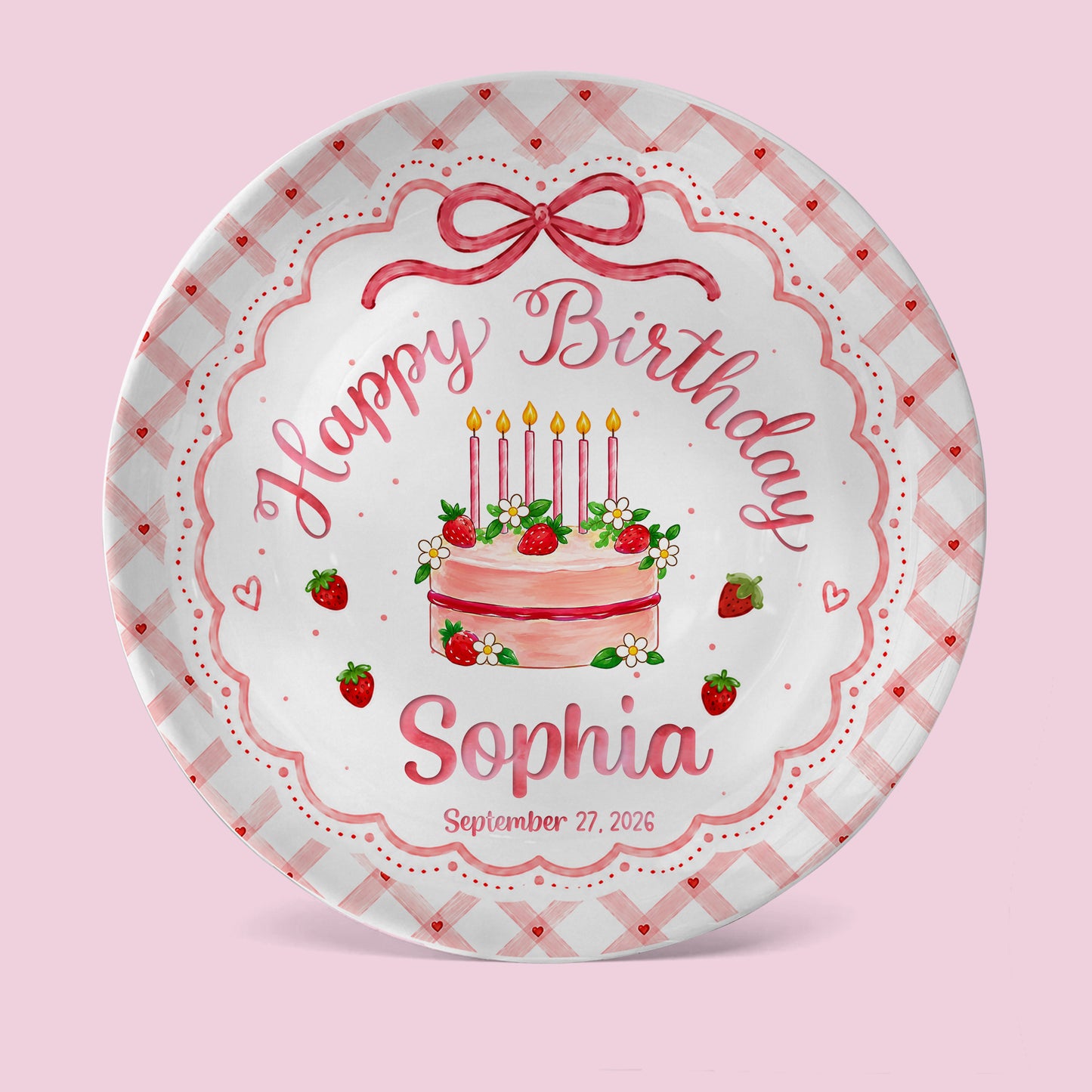 Strawberry Cake Personalized Birthday Plate for Girls, Custom Birthday Keepsake Gift P722H0R0