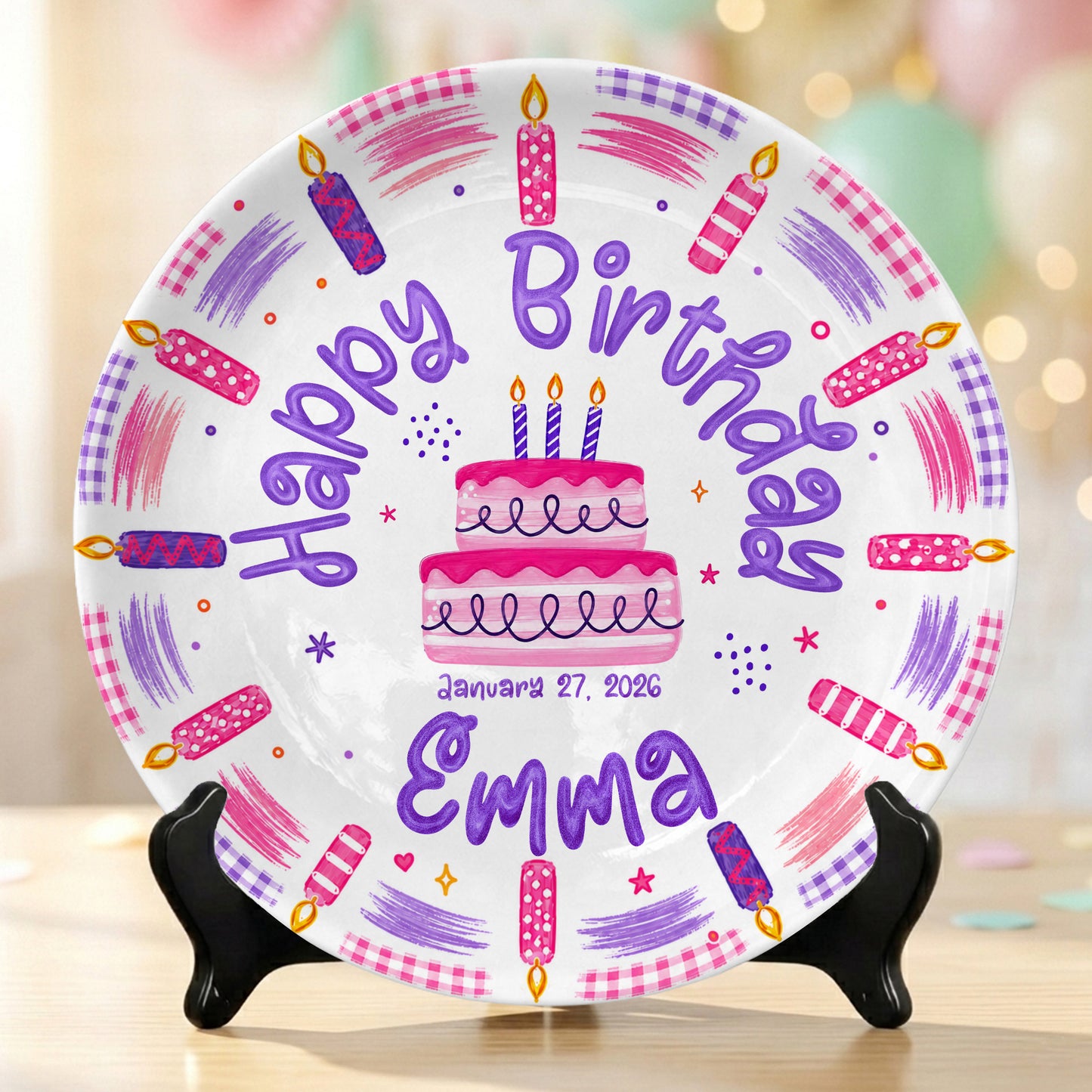 Pink Candle First Birthday Cake Keepsake Girl Personalized Birthday Plate P814VZB0