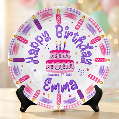 Pink Candle First Birthday Cake Keepsake Girl Personalized Birthday Plate P814VZB0