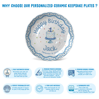 Blue Scallop Border Personalized Birthday Plate P417LAJ0