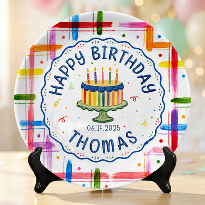 Colorful Cake Name Date Kids First Birthday Personalized Birthday Plate P815DJ50