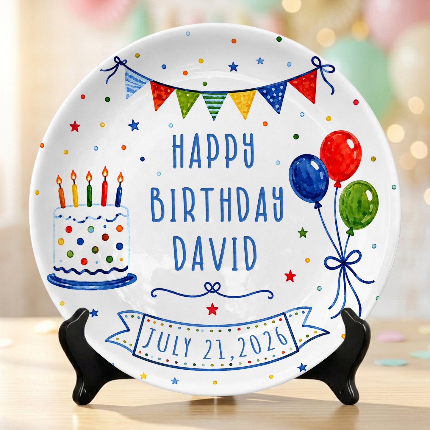 Colorful Balloon Celebration Personalized Birthday Plate for Boys and Girls P8117M70