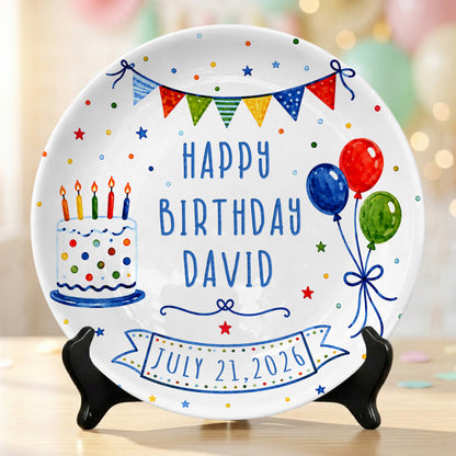 Colorful Balloon Celebration Personalized Birthday Plate for Boys and Girls P8117M70