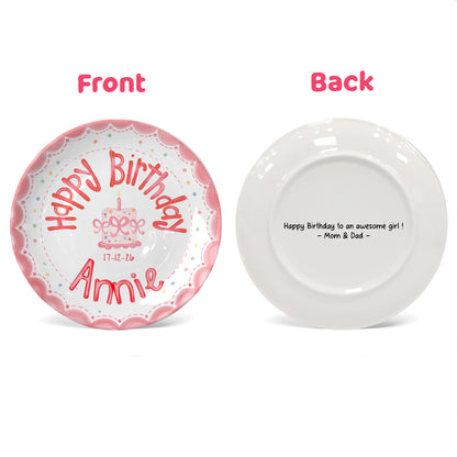 Pink Scalloped Border Personalized Birthday Plate P318HLY0