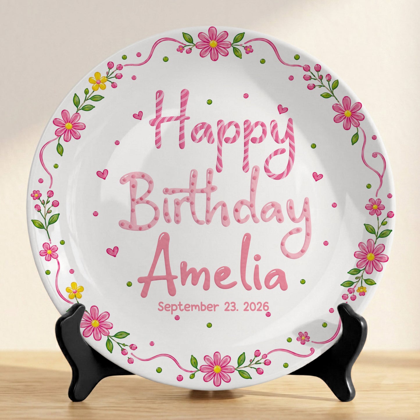 Floral Birthday Personalized Plate for Kids Custom Name Keepsake Gift P85DGR0