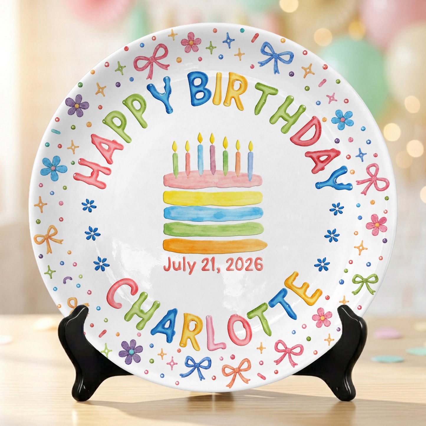 Custom Name Happy Birthday Cake Keepsake Girl Personalized Birthday Plate P810JYR0