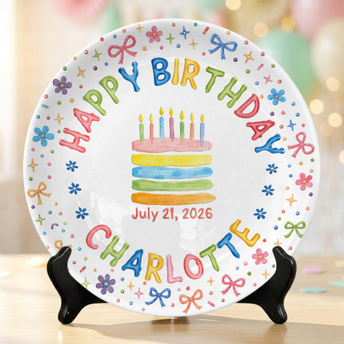 Custom Name Happy Birthday Cake Keepsake Girl Personalized Birthday Plate P810JYR0