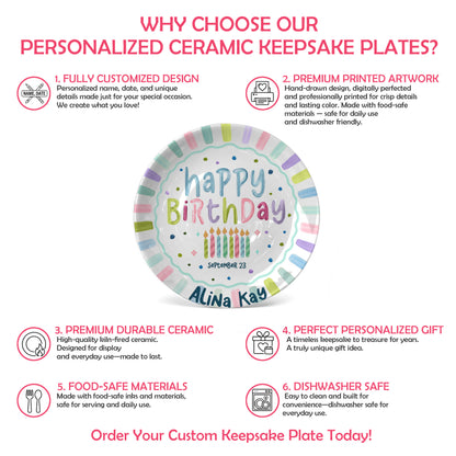 Colorful Candles and Stripes Personalized Birthday Plate D43RCW0a1