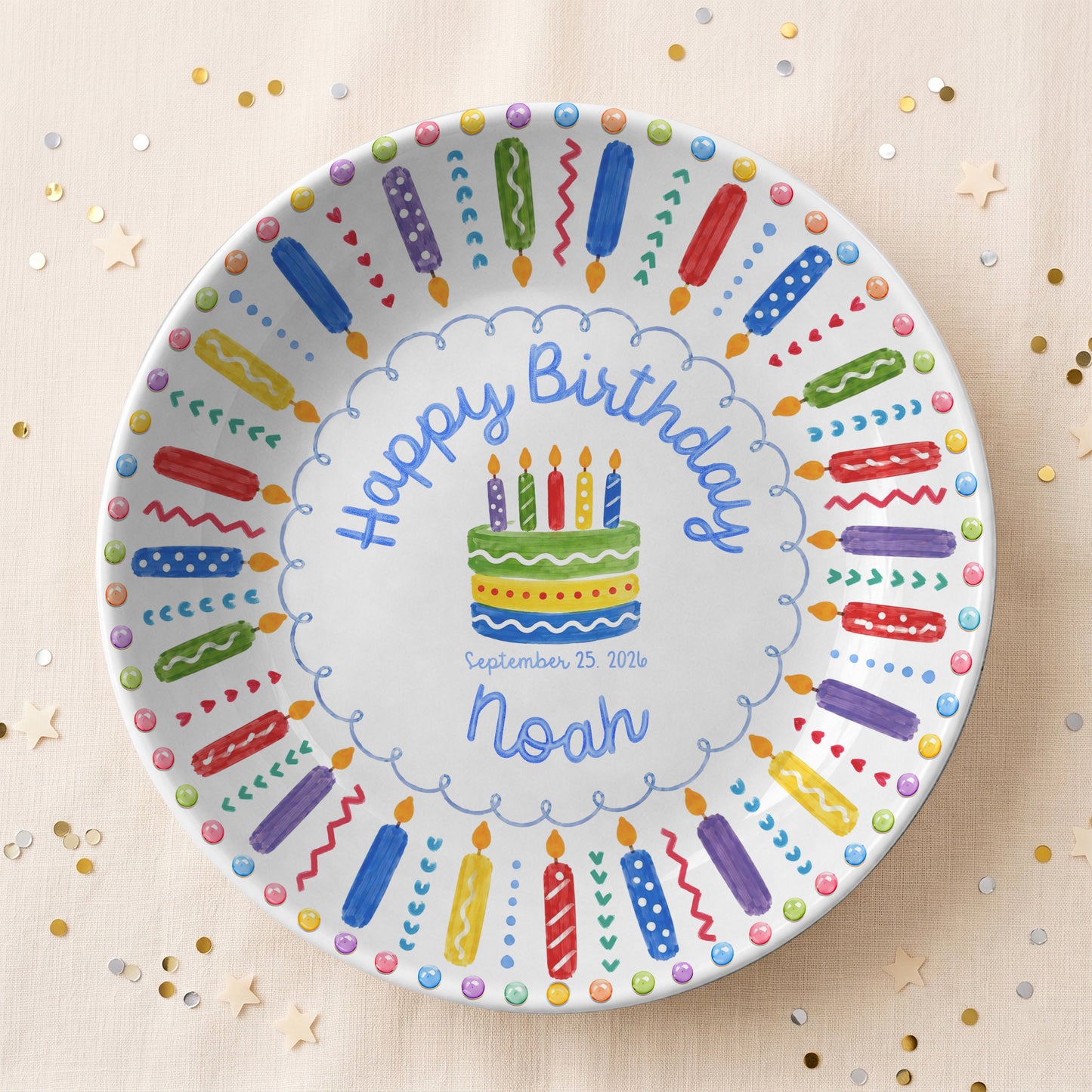 Colorful Birthday Candles Keepsake Personalized Birthday Plate P785ZC0