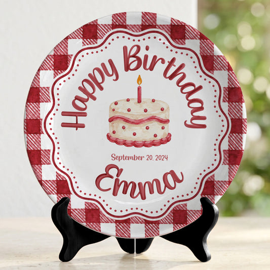 Red Gingham Birthday Cake Keepsake Personalized Birthday Plate P718CMU0