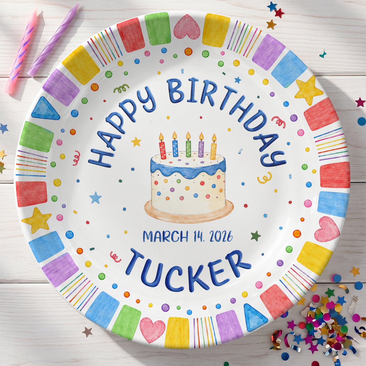 Colorful Birthday Cake Personalized Birthday Plate, Birthday Party Keepsake Gift P722I1O0