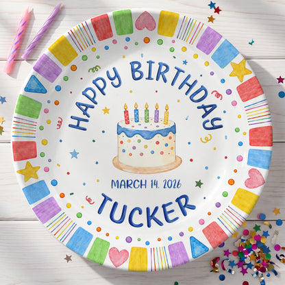 Colorful Birthday Cake Personalized Birthday Plate, Birthday Party Keepsake Gift P722I1O0