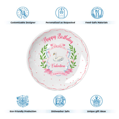 Pink Swan and Bow Personalized Birthday Plate P318OF20