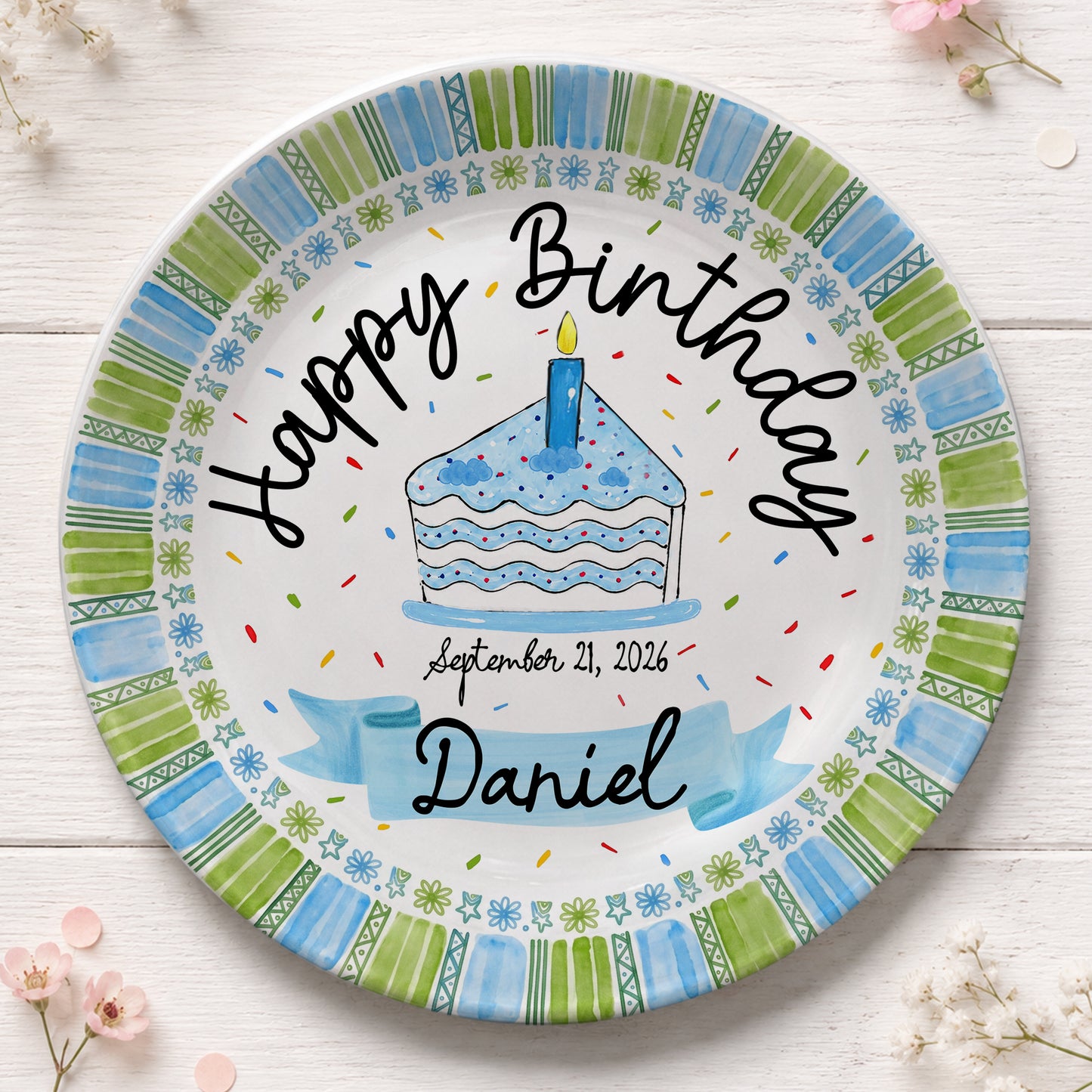 Cupcake First Birthday Keepsake Custom Name Ceramic Personalized Birthday Plate P829GRV0