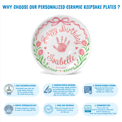 Baby Handprint Personalized Birthday Plate for Girl P727HZM0