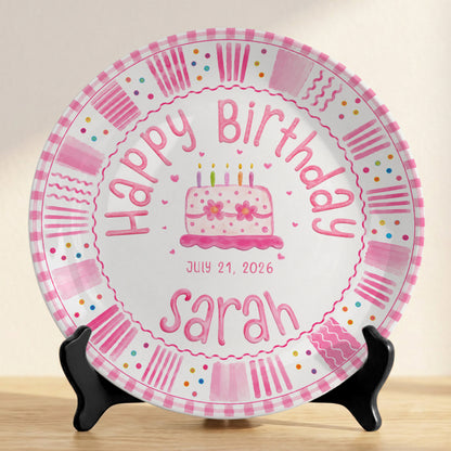 Pink Cake Celebration Keepsake Personalized Birthday Plate for Kids P878FC0