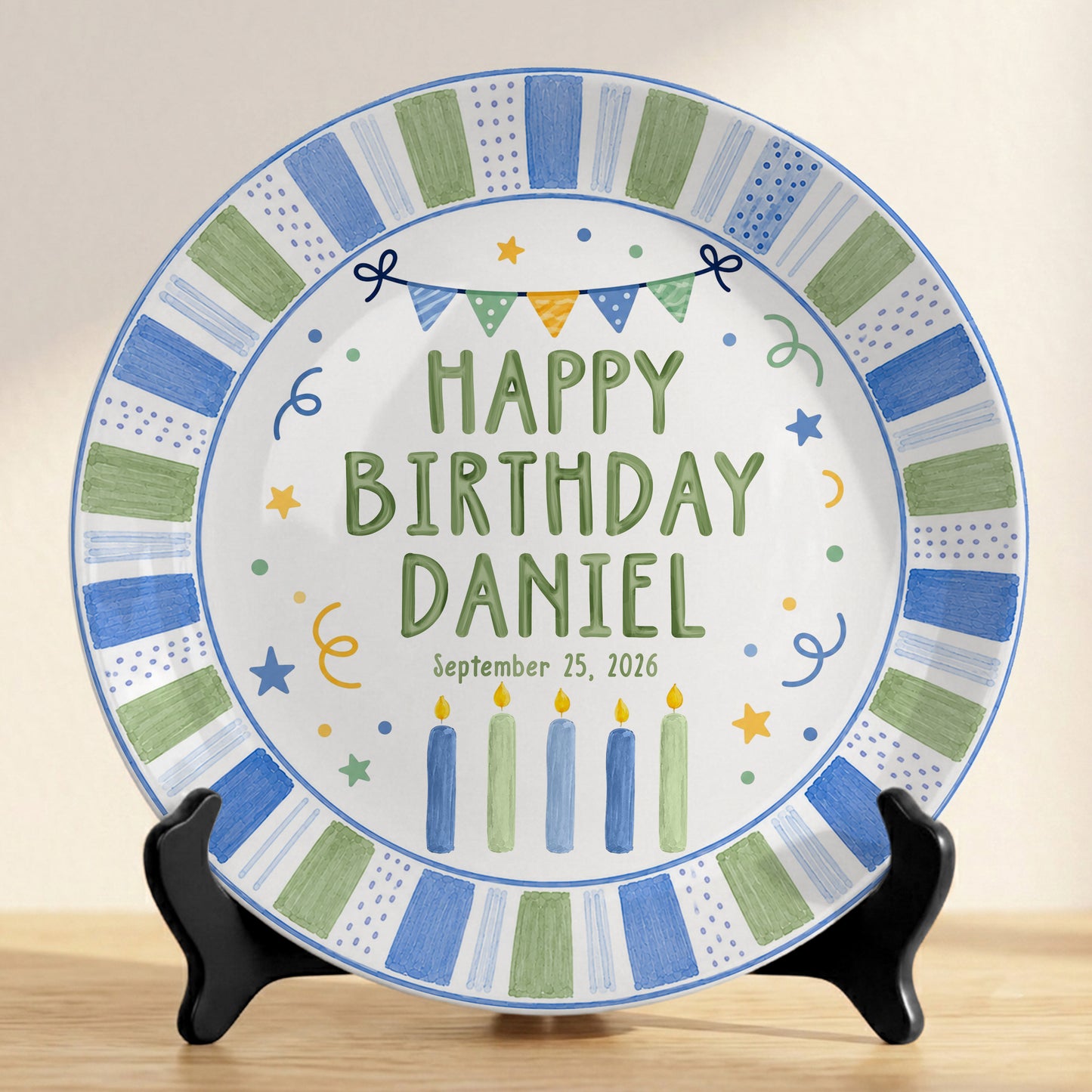 Pastel Candle Celebration Ceramic Keepsake Personalized Birthday Plate for Kids P728CF40