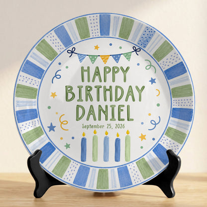 Pastel Candle Celebration Ceramic Keepsake Personalized Birthday Plate for Kids P728CF40