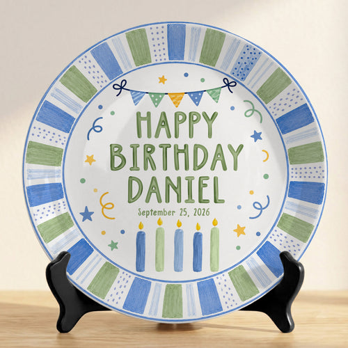 Pastel Candle Celebration Ceramic Keepsake Personalized Birthday Plate for Kids P728CF40