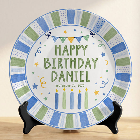Pastel Candle Celebration Ceramic Keepsake Personalized Birthday Plate for Kids P728CF40