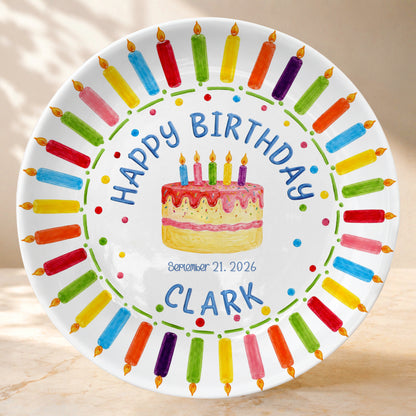 Birthday Cake & Rainbow Candles Personalized Birthday Plate P7160U20