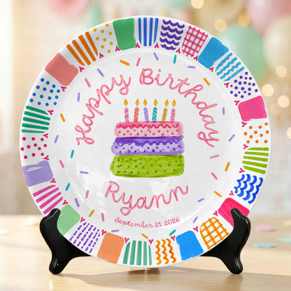 Colorful Happy Birthday Cake Keepsake Custom Name Personalized Birthday Plate P821LW10
