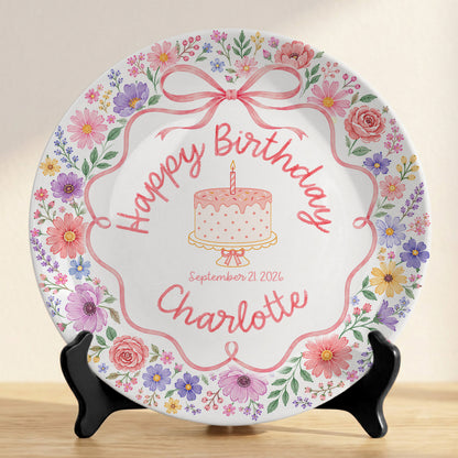 Floral Bow Cake Keepsake Personalized Birthday Plate for Girls P87DHJ0