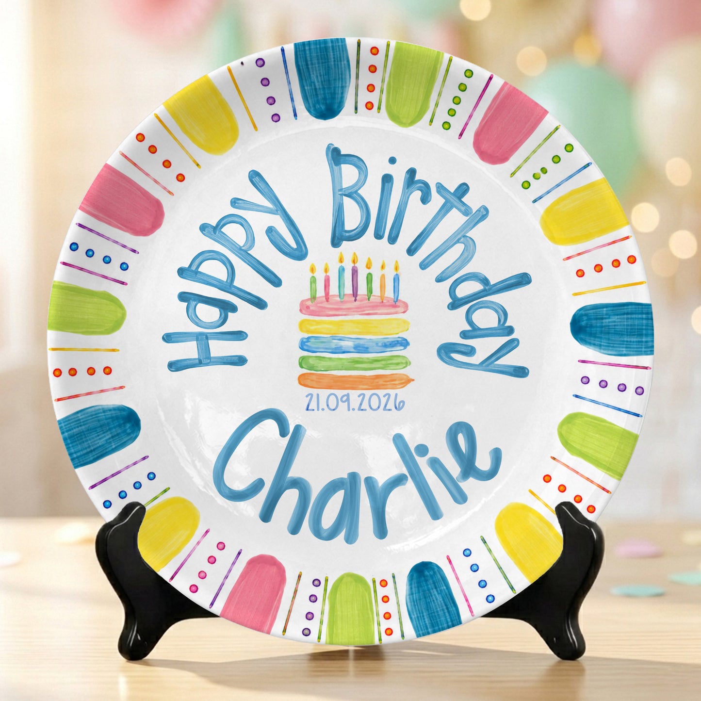Colorful Cake Custom Name Kids Party Keepsake Personalized Birthday Plate P821TBL0