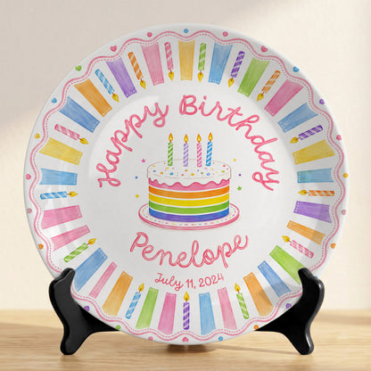 Colorful Rainbow Cake Personalized Birthday Plate for Kids Celebration Gift P811XQT0
