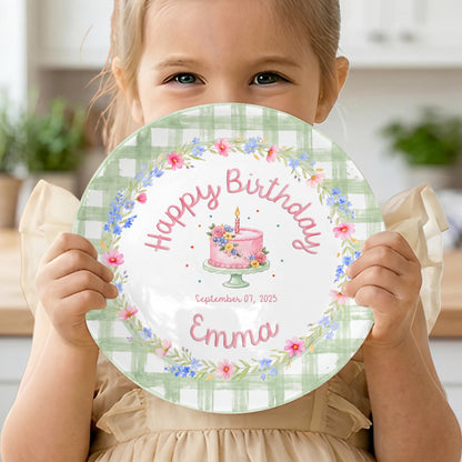 Sage Green Floral Cake Personalized Birthday Plate P331MYL0