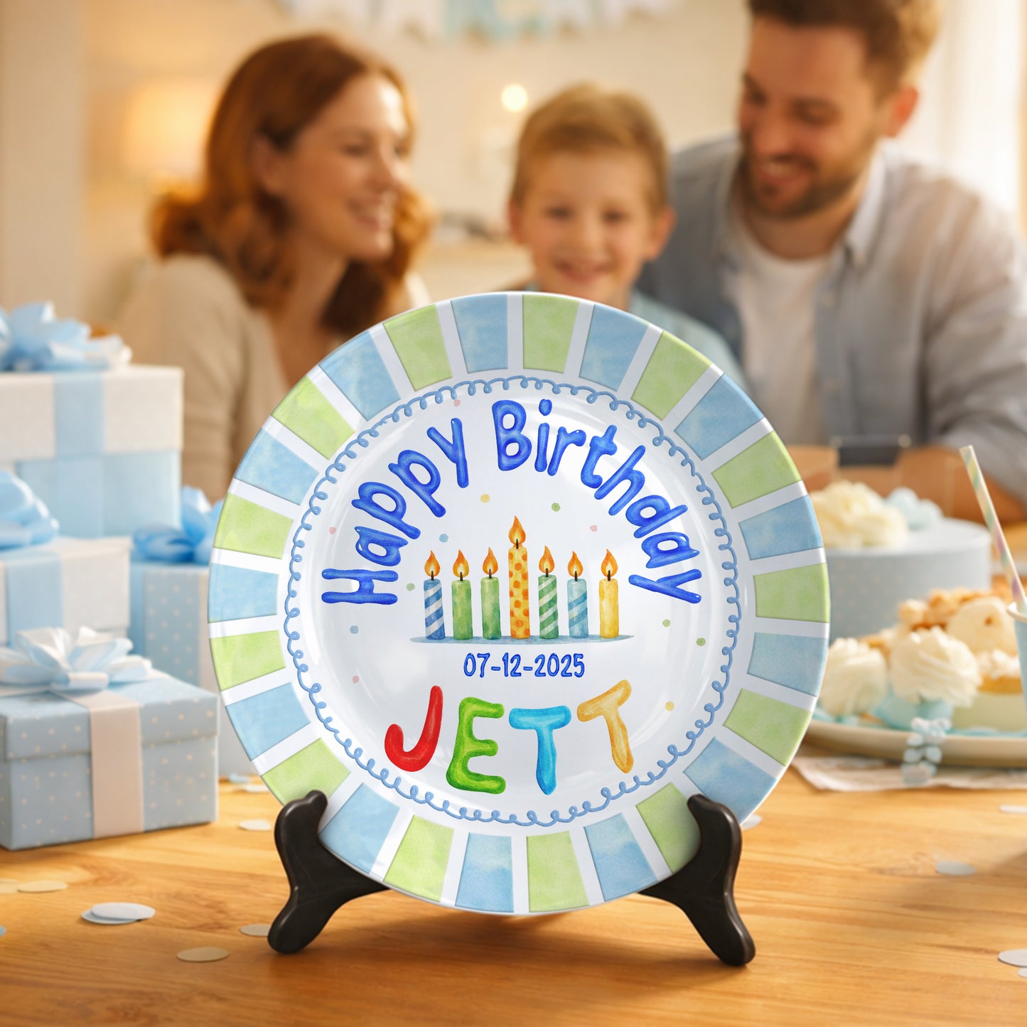 Striped Candle Personalized Birthday Plate P512JHT0