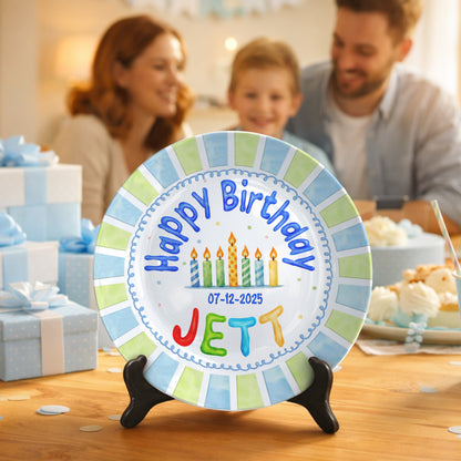 Striped Candle Personalized Birthday Plate P512JHT0